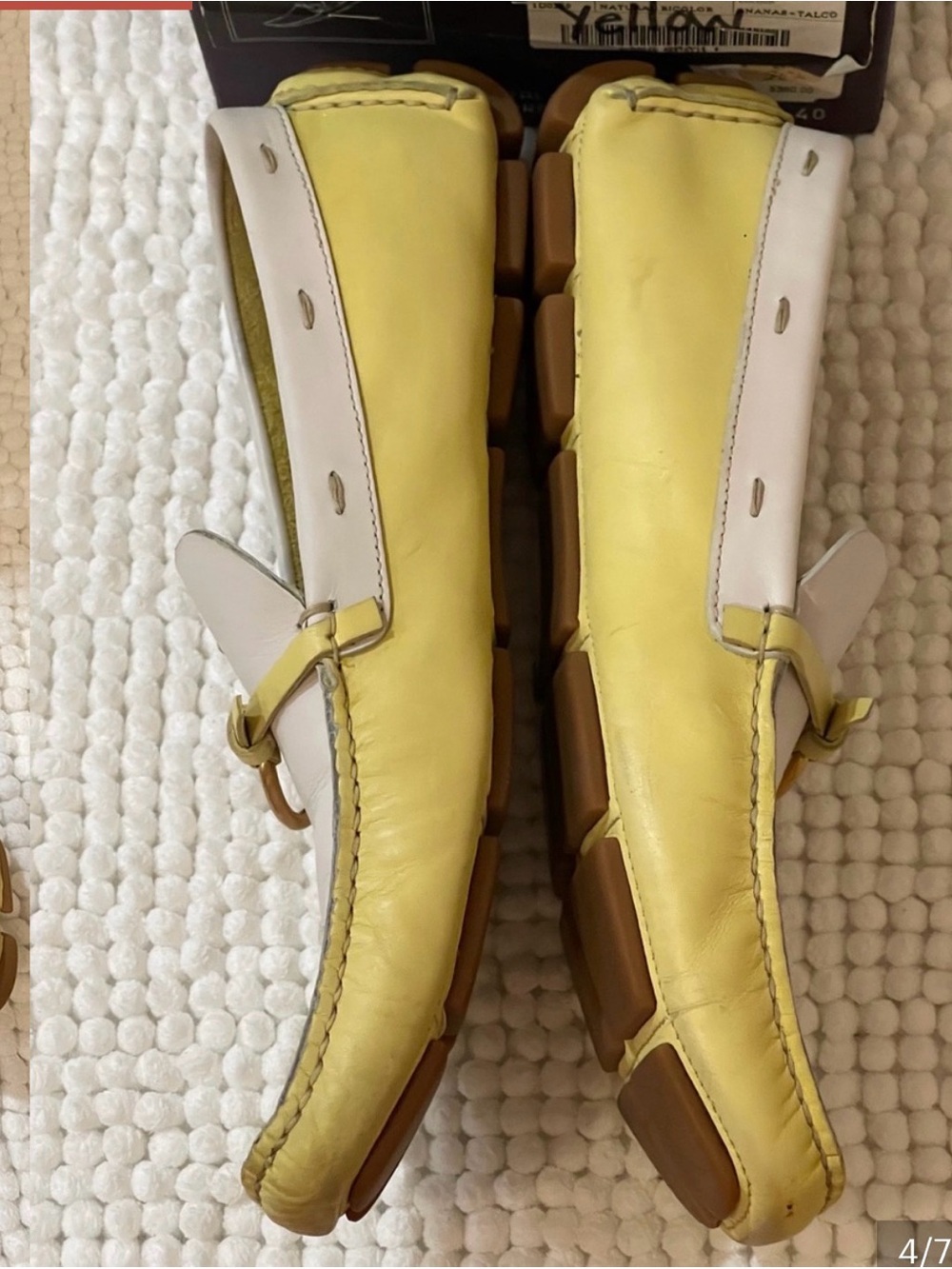 Prada Yellow and White Leather Horsebit Loafers - Picture 4 of 7
